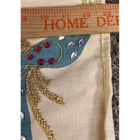 Vintage‎ Linen Peacock Wooden Handle Handbag W/Rhinestones 10"x13x3" - Picture 12 of 13